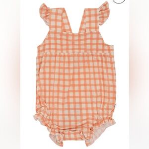 NWT Brave Little Ones Coral Gingham Flutter Sleeve Romper